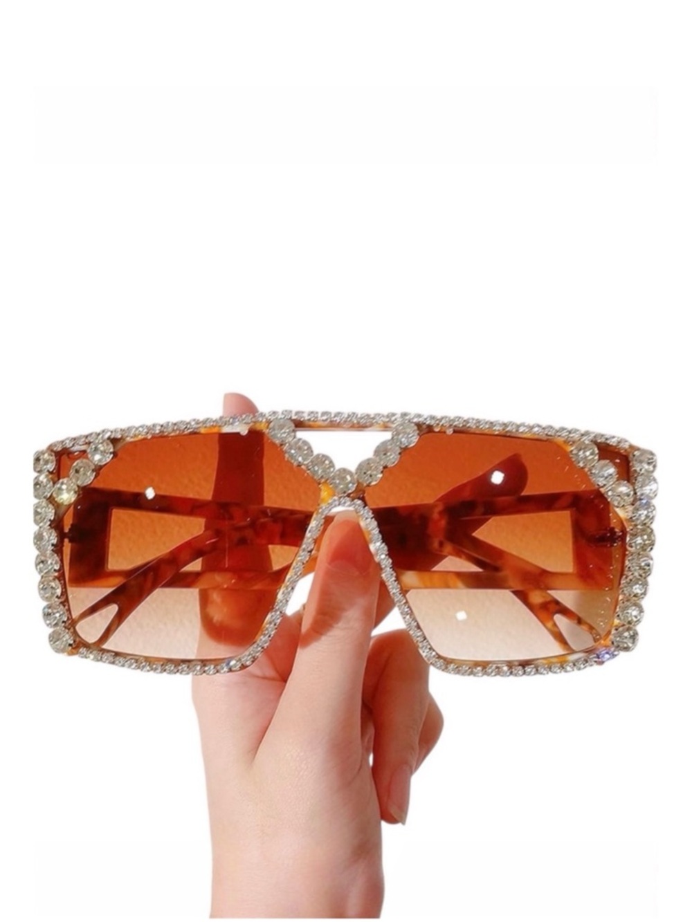 NEW Oversized Rhinestone Square Sunglasses UV400 Tortoise - Picture 3 of 13